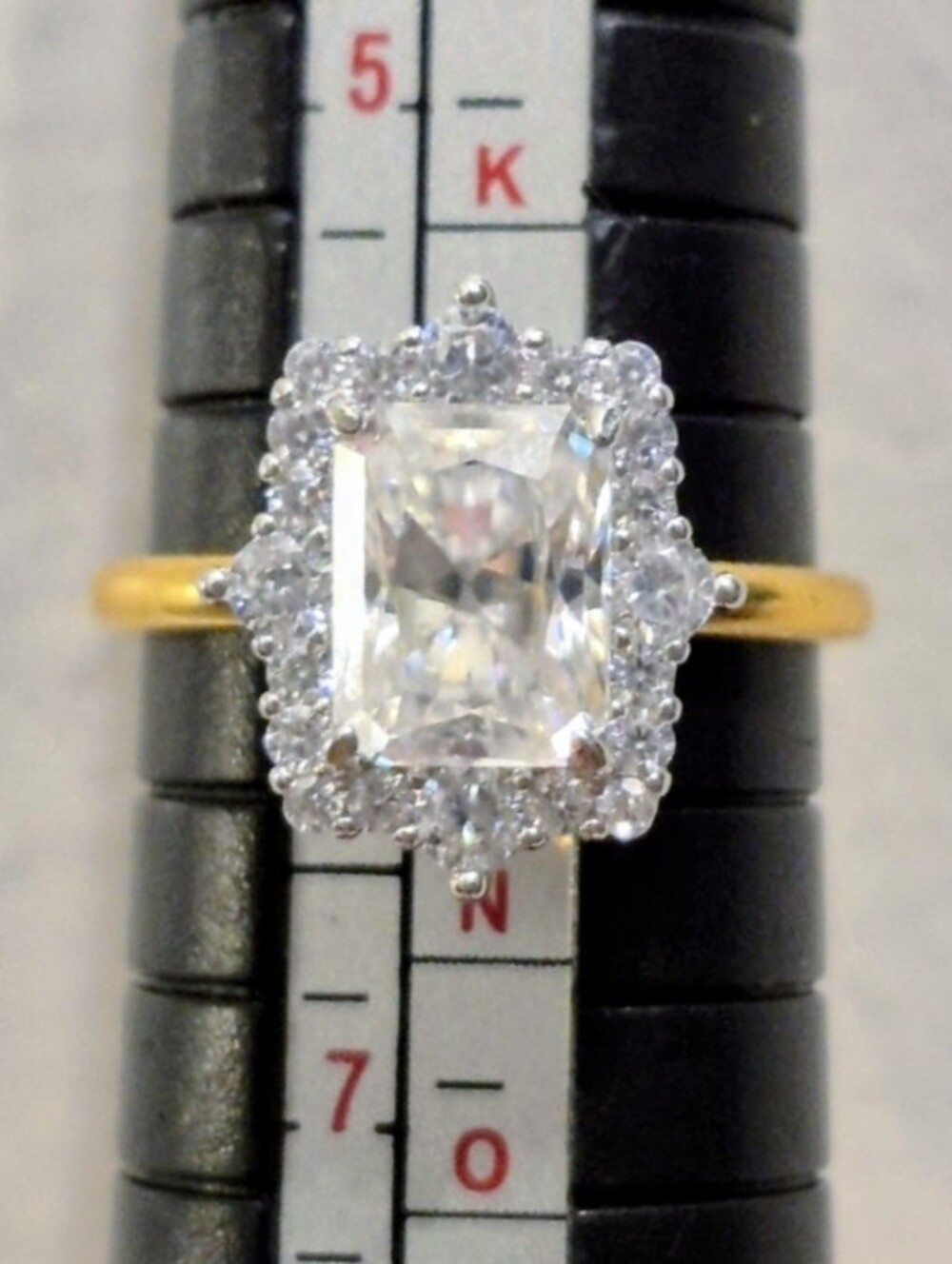 GRA Certified 4 CT* Radiant-cut & Round Brilliant Cut Halo Moissanite Ring